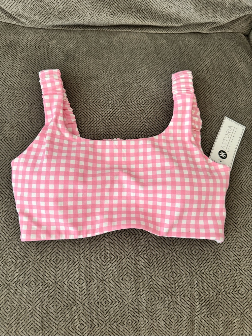 A' Storia Pink Gingham Square Neck Bikini Top